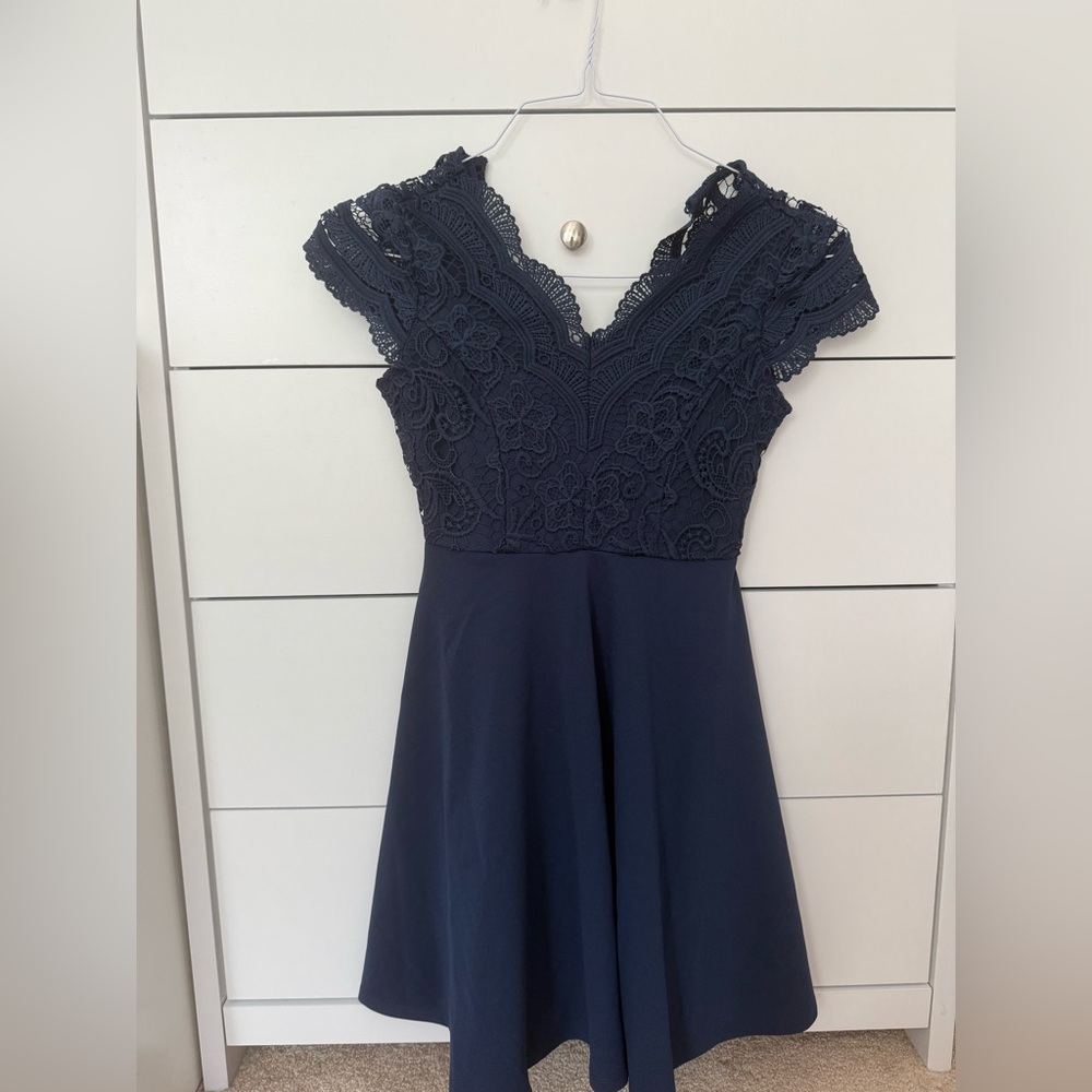 Rare Editions Midnight Blue Lace Midi Dress